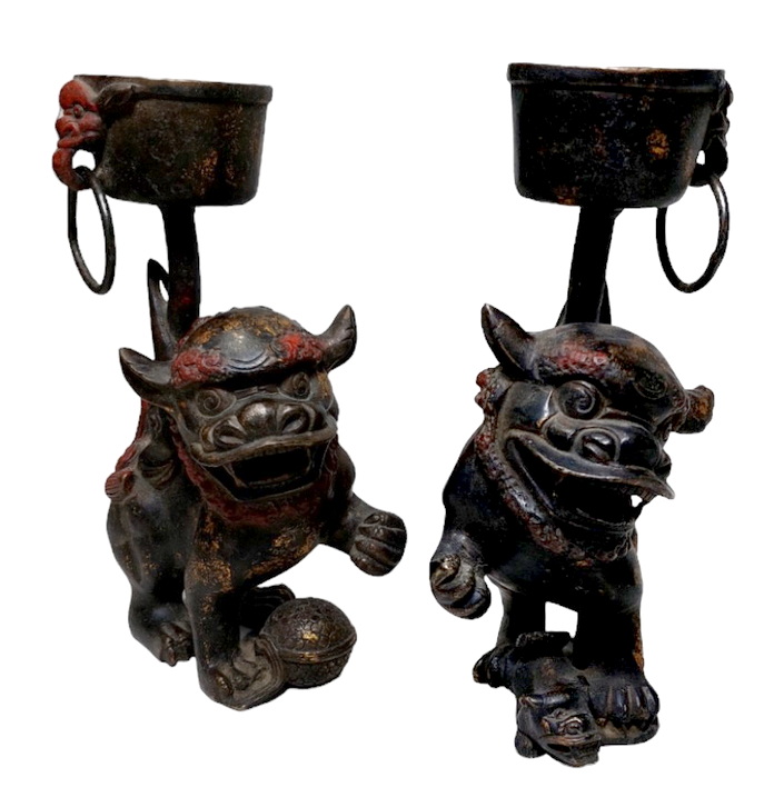 สิงโตคู่ เชิงเทียน ขนาดเล็ก สูง 25.5cm