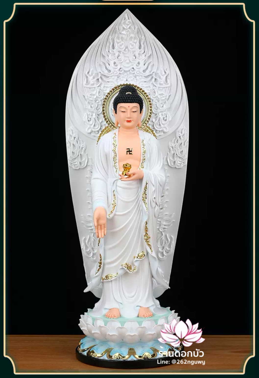 พระพุทธเจ้า (พระยูไล) พระโพธิสัตว์กวนอิม (กวนอิมผ่อสัก) พระมหาสถามปราปต์โพธิสัตว์ (ไต่ซีจี่ผ่อสัก) ปางยืนบนดอกบัว ขนาด 16/19/26/36 นิ้ว