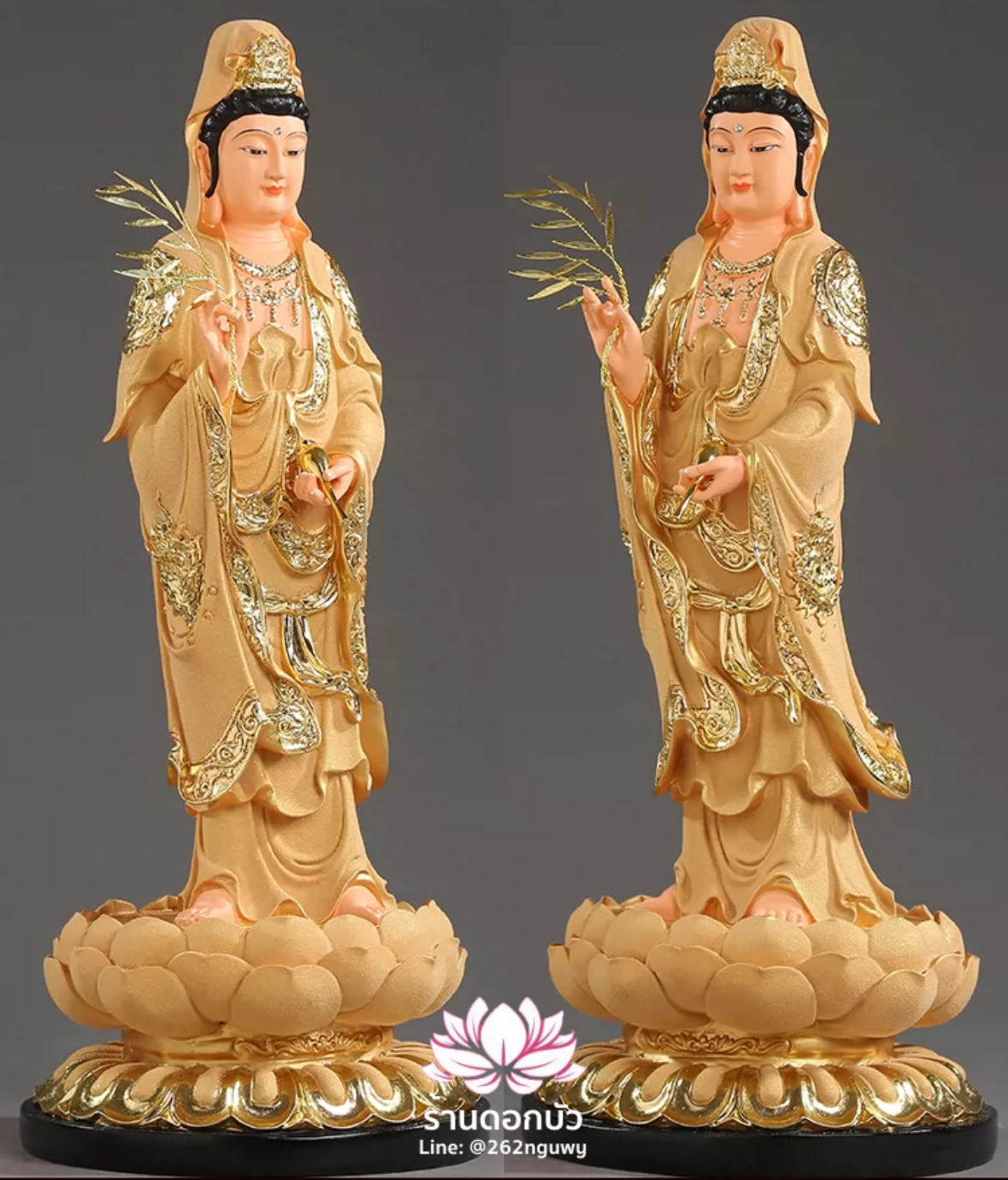 พระพุทธเจ้า (พระยูไล) พระโพธิสัตว์กวนอิม (กวนอิมผ่อสัก) พระมหาสถามปราปต์โพธิสัตว์ (ไต่ซีจี่ผ่อสัก) ปางยืนบนดอกบัว ขนาด 16/19/26 นิ้ว