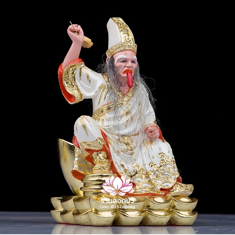 ชิดเอี๋ยโป๊ยเอี๋ย ตั่วแปะหยี่แปะ ยมฑูตขาวดำ ปางนั่งบนก้อนเงิน งานเรซิ่น ขนาด 8 นิ้ว