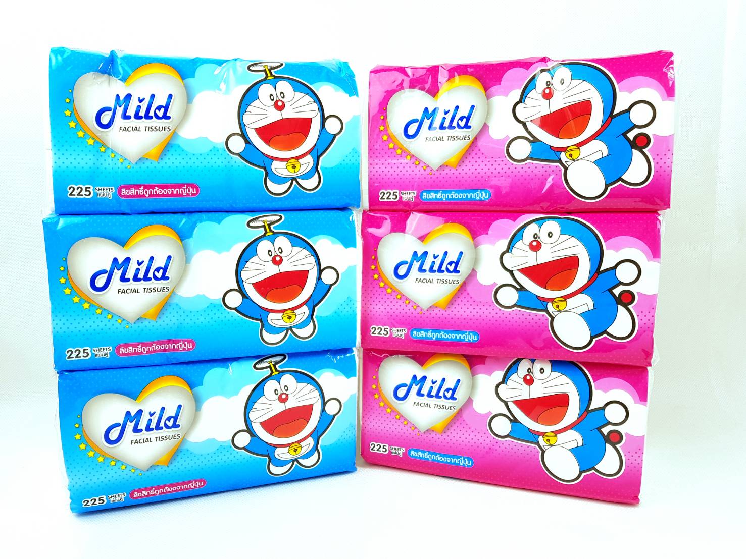 Small Evting กระดาษทิชชู่เช็ดหน้ายกแพ็คสุดคุ้ม!! Mild 225แผ่น/ห่อ (6ห่อ/1แพ็ค) ลายโดเรม่อน ลิขสิทธิ์แท้ กระดาษเช็ดหน้ายกแพ็ค