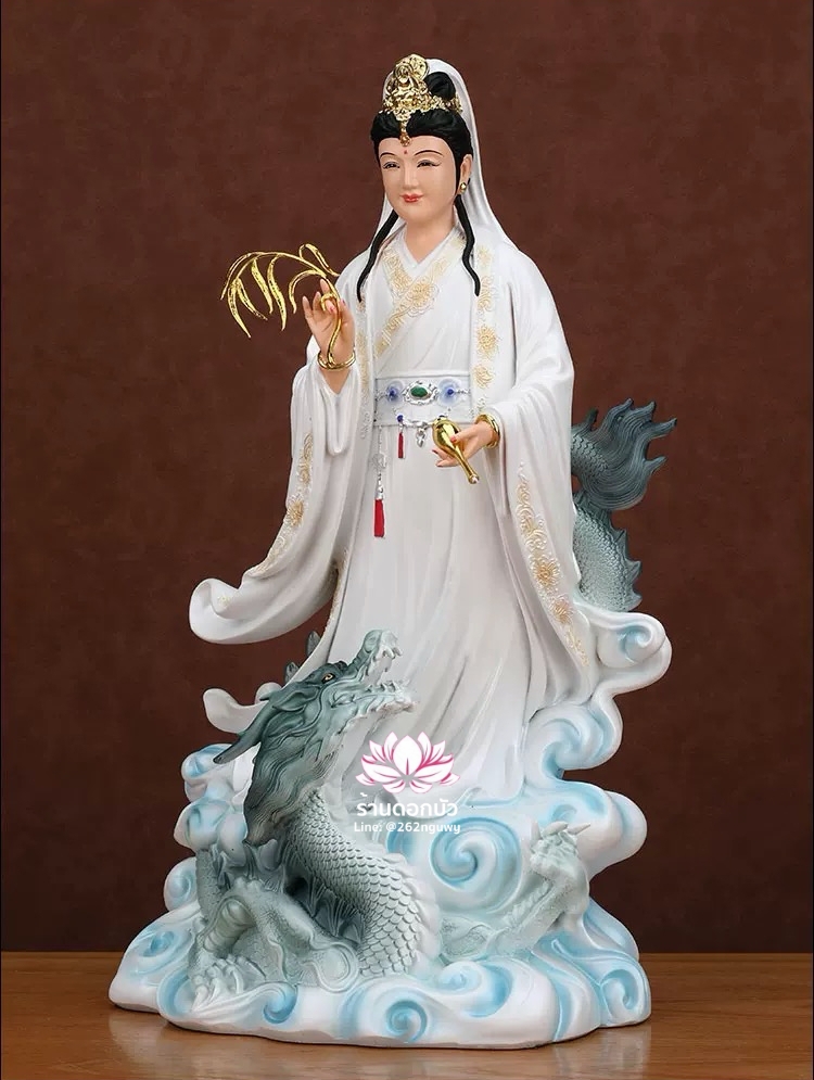 พระโพธิสัตว์กวนอิมปางเหยียบมังกร พระแม่กวนอิมยืนมังกร งานเรซิ่นคุณภาพสูง ขนาด 12/16/19/26 นิ้ว