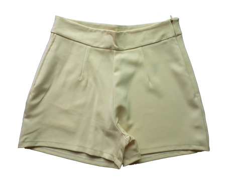 กางเกงขาสั้นเอวสูงผ้าฮานาโกะ สีเหลือง กระเป๋าขวา ซิปซ้าย Size S M L XL