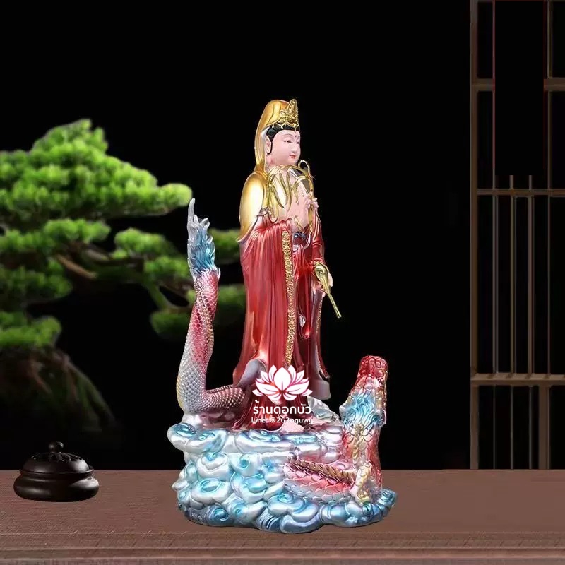 พระโพธิสัตว์กวนอิมปางเหยียบมังกร พระแม่กวนอิมยืนมังกร งานเรซิ่น ขนาด 16/19/24 นิ้ว