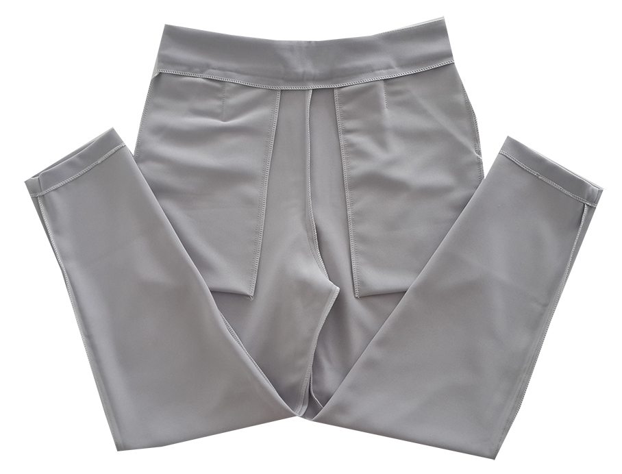 กางเกงเอวสูงขาเดฟ8ส่วน ผ้าฮานาโกะ ซิปซ้าย ไม่มีกระเป๋า สีเทา Size 2X 3X