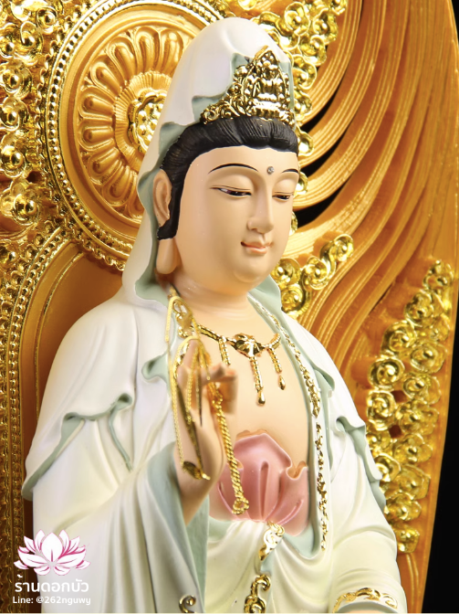 พระพุทธเจ้า (พระยูไล) พระโพธิสัตว์กวนอิม (กวนอิมผ่อสัก) พระมหาสถามปราปต์โพธิสัตว์ (ไต่ซีจี่ผ่อสัก) ปางยืนบนดอกบัว ขนาด 12/16/19/26/36 นิ้ว