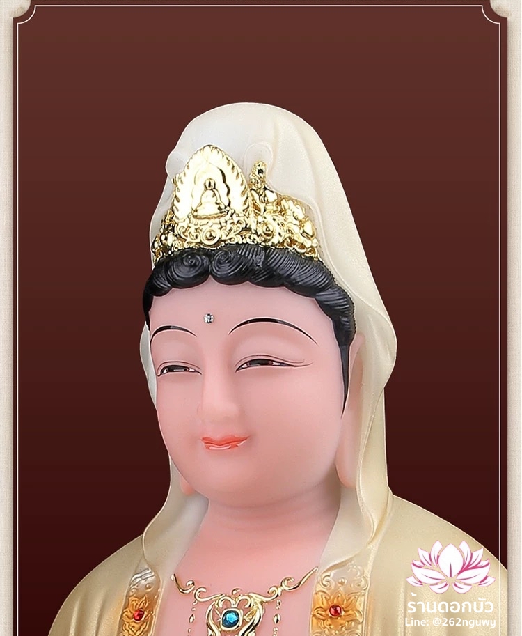 พระโพธิสัตว์กวนอิม พระแม่กวนอิมปางประทานพร ประทับนั่งบนดอกบัว งานหินอ่อน ขนาด 12/16/19 นิ้ว