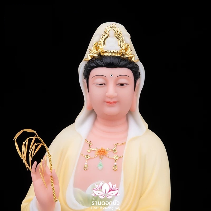 พระโพธิสัตว์กวนอิม พระแม่กวนอิมปางประทานพร ประทับยืนบนดอกบัว งานหินอ่อนคุณภาพสูง ขนาด 19/26/36/42 นิ้ว