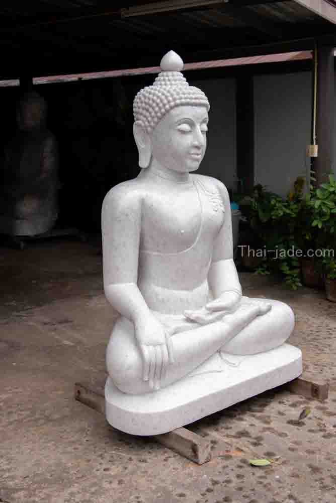 พระปางมารวิชัย หินขาวพม่า ขนาดนิ้ว55นิ้ว