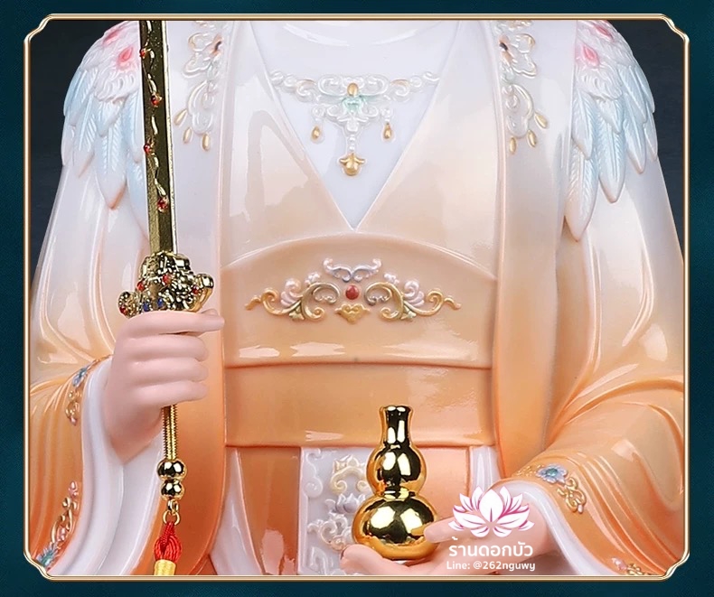 กิ่วเที้ยนเฮี่ยนลื้อ กิวเทียงเหี่ยงนึ่ง จิ่วเทียนเสวียนนี่ ปางนั่งบัลลังก์พร้อมหงส์บริวาร งานเรซิ่นเทคนิคกระเบื้อง ขนาด 12/16/19 นิ้ว