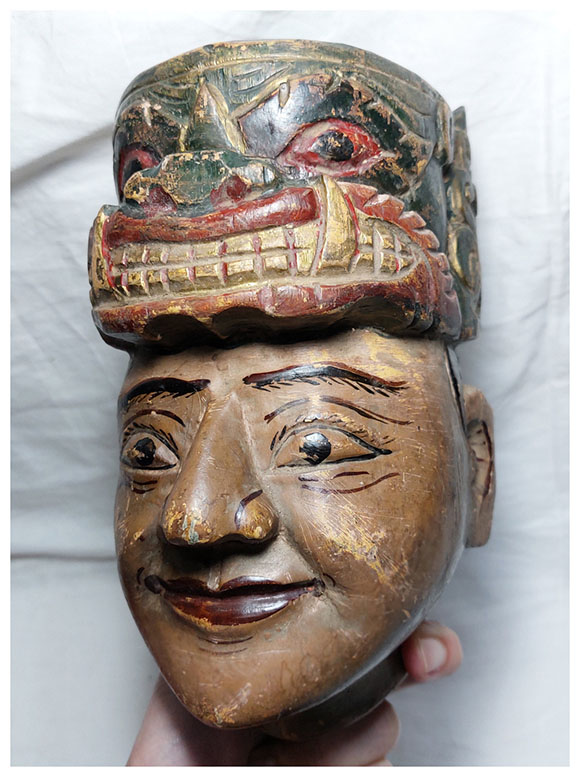 หัวหุ่นไม้แกะศิลปะพม่า(หัวโขน) สูงรวมฐาน 31cm