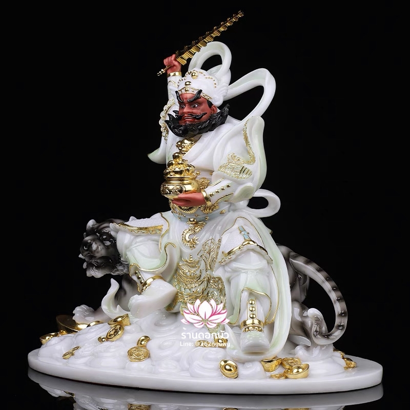 บู๊ไฉ่ซิงเอี๊ย ไฉ่ซิงเอี๊ยปางบู๊ จ้าวกงหมิง ปางประทับนั่งเสือ งานหินอ่อนคุณภาพสูง ขนาด 12/16/19/26 นิ้ว