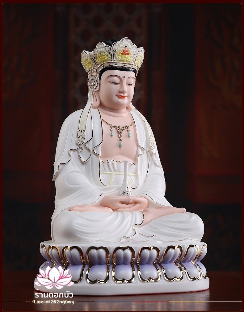 พีลูกวนอิม พระโพธิสัตว์กวนอิมปางสำเร็จธรรม ลงสีขลิบทอง ขนาด 12/16/18 นิ้ว