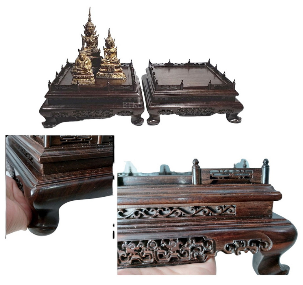 กี๋ ตั่งหรือฐานไม้ขนาดเล็ก ฐานสี่เหลี่ยมมีซุ้มรั้ว-B512-