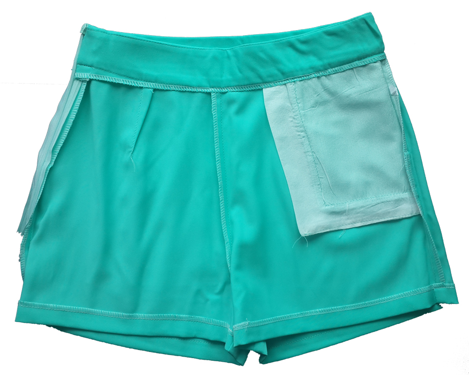 กางเกงขาสั้นเอวสูงผ้าฮานาโกะ สีเขียวมิ้น กระเป๋าขวา ซิปซ้าย Size S M L XL