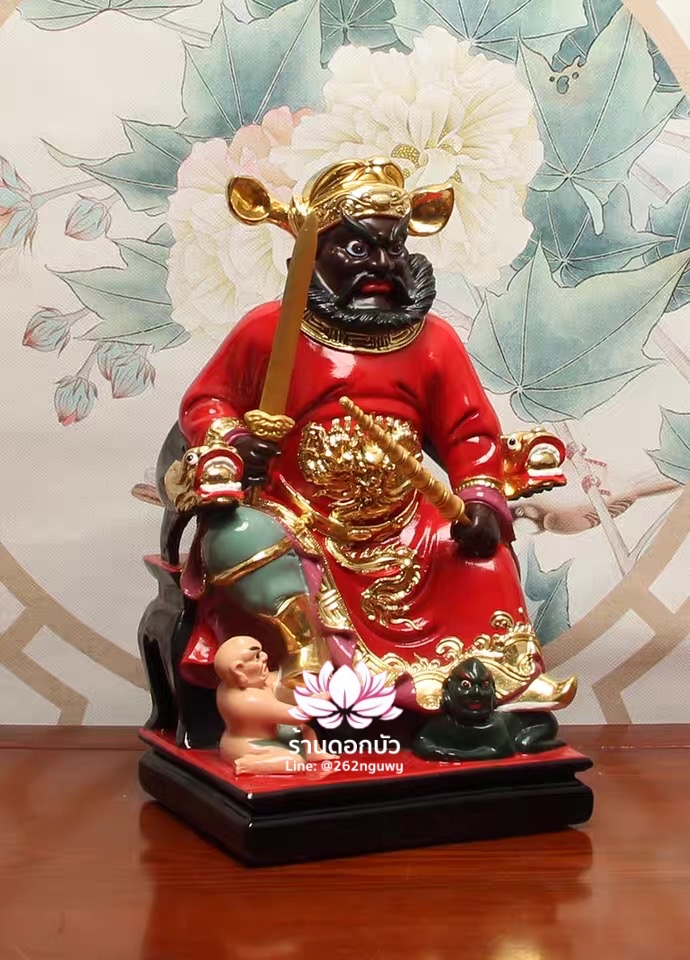 เทพเจ้าจงขุย จงขุยเทียนซือ จงขุยเอี๋ยกง ปางนั่งบัลลังก์มังกร งานเรซิ่น ขนาด 12/16 นิ้ว