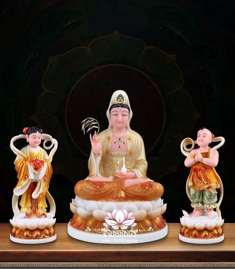 พระโพธิสัตว์กวนอิม พระแม่กวนอิมปางประทานพร ประทับนั่งบนดอกบัว งานหินอ่อน ขนาด 12/16/19 นิ้ว