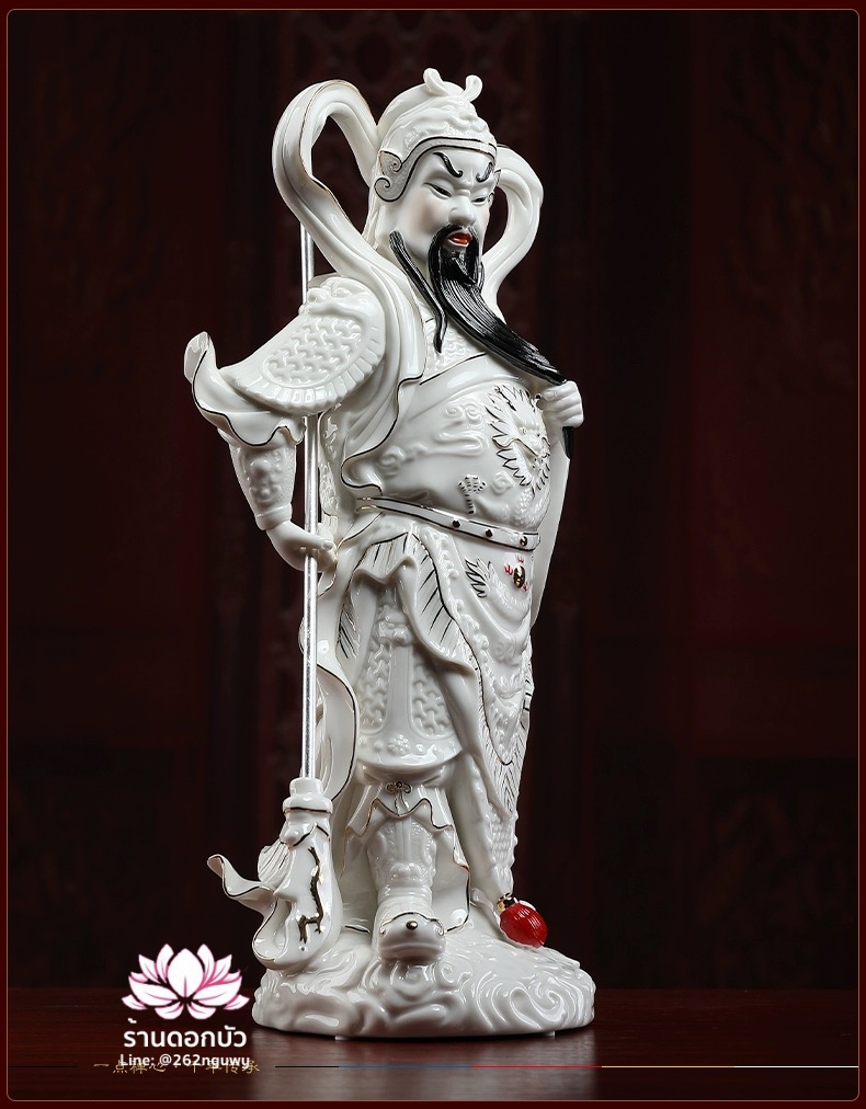 เทพเจ้ากวนอู และพระเวทโพธิสัตว์ (อุ่ยท้อผ่อสัก) ขนาด 14 นิ้ว สีขาวขลิบทอง