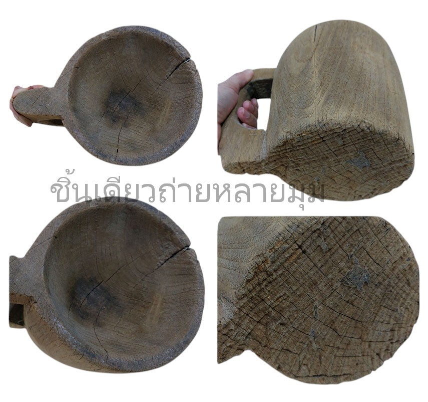 ครกไม้เก่า แบบมีหูจับ ไม้สัก สะสม ตกแต่งบ้านสวนร้าน--