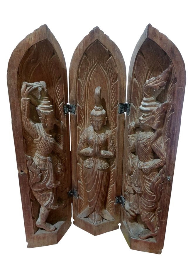 ตลับพับไม้แกะศิลป์พม่า-รามเกียรติ์ สูง31cm