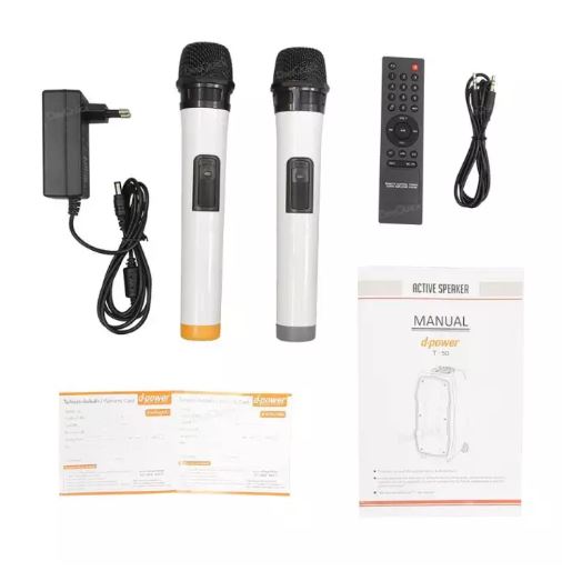 ลำโพง d-power T50 ลำโพงบลูทูธ คาราโอเกะ 2ไมค์ลอย 90W
