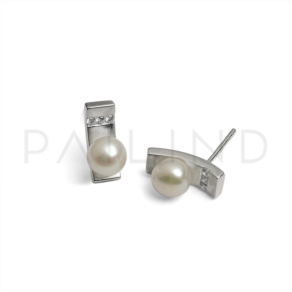 ต่างหูเงินแท้ประดับเพชรรัสเซียและมุกน้ำจืดคัดเกรดคุณภาพส่งออก