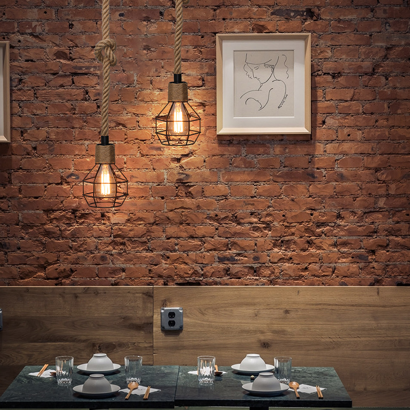 โคมไฟเพดาน เชือกป่าน ขั้ว E27 สไตล์วินเทจ โคมระย้า วินเทจ โคมไฟ ไฟตกแต่ง โคมเชือก