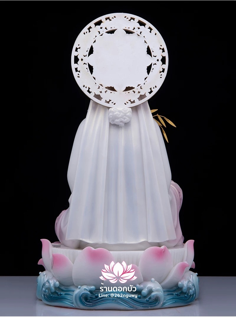พระโพธิสัตว์กวนอิม ปางนั่งชันเข่าประทับบนดอกบัว งานหินอ่อนคุณภาพสูง ขนาด 12/16/19/26 นิ้ว