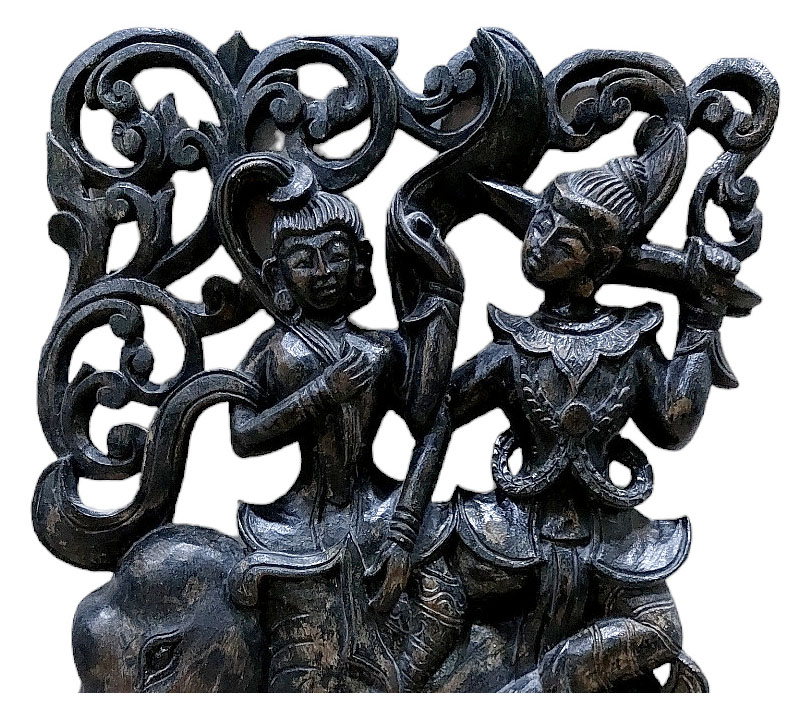 แผ่นไม้แกะสลัก ศิลปะพม่า 30cmx48cm