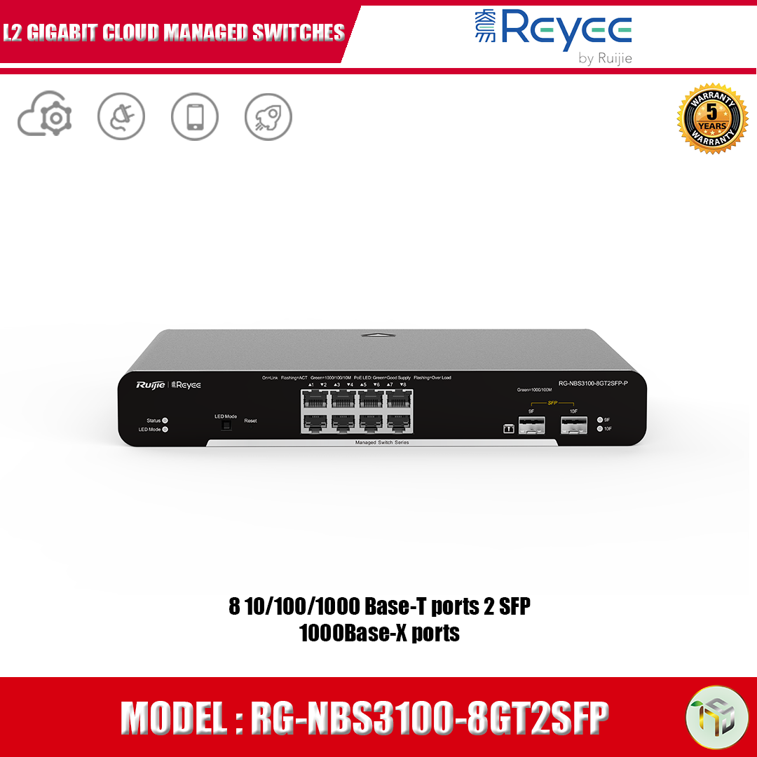 Reyee 10-port Gigabit Layer 2 Cloud Managed Non-PoE Switch RG-NBS3100-8GT2SFP