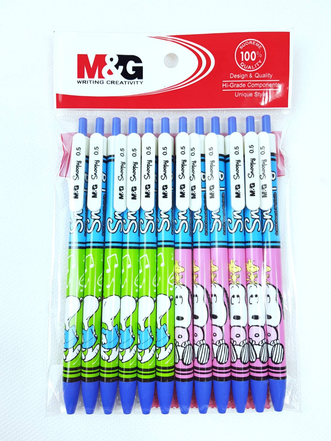 Small Evting ปากกาลูกลื่นลายการ์ตูนสนูปปี้ หัว0.5 มม. แพ็ค12ด้าม (เลือกลายได้) สีน้ำเงิน ปากกาเจล ปากกาลูกลื่น เครื่องเขียน