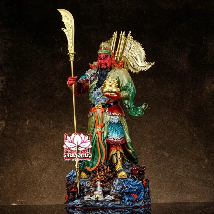 เทพเจ้ากวนอู กวนเต้กุ๊น เฮียบเที้ยนไต่เต่ หรือ กวนเส่งเต้กุ้น ปางประทานทรัพย์ ขนาด 16/19/26/36 นิ้ว สีเขียว/แดง