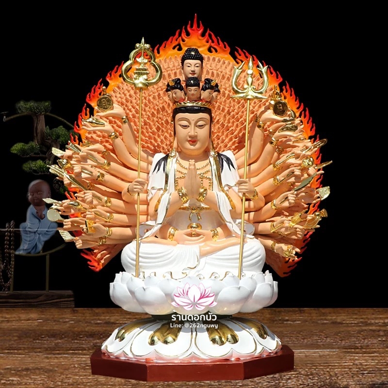 องค์พระโพธิสัตว์กวนอิมพันกร พระแม่กวนอิมพันมือ งานเรซิ่นเกรดเอ ขนาด 12/16/19 นิ้ว สีขาว