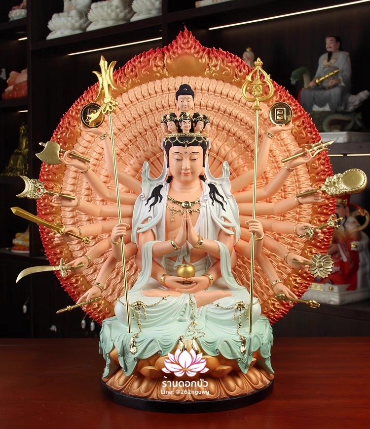 องค์พระโพธิสัตว์กวนอิมพันกร พระแม่กวนอิมพันมือ งานเรซิ่นเกรดเอ ขนาด 12/16/19 นิ้ว สีออมเบร