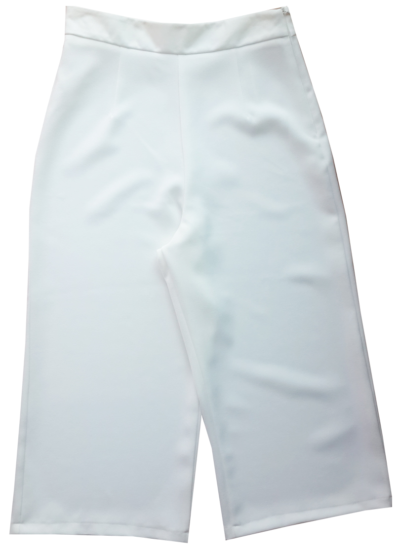 กางเกงขาบาน5ส่วน ผ้าฮานาโกะ ซิปซ้าย ไม่มีกระเป๋า สีขาว Size 2XL 3XL