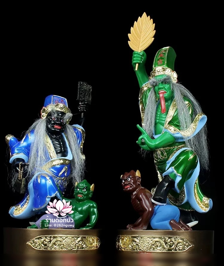 ชิดเอี๋ยโป๊ยเอี๋ย ตั่วแปะหยี่แปะ ยมฑูตขาวดำ ปางยืนเหยียบบริวาร งานเรซิ่น ขนาด 8/12/16/19 นิ้ว