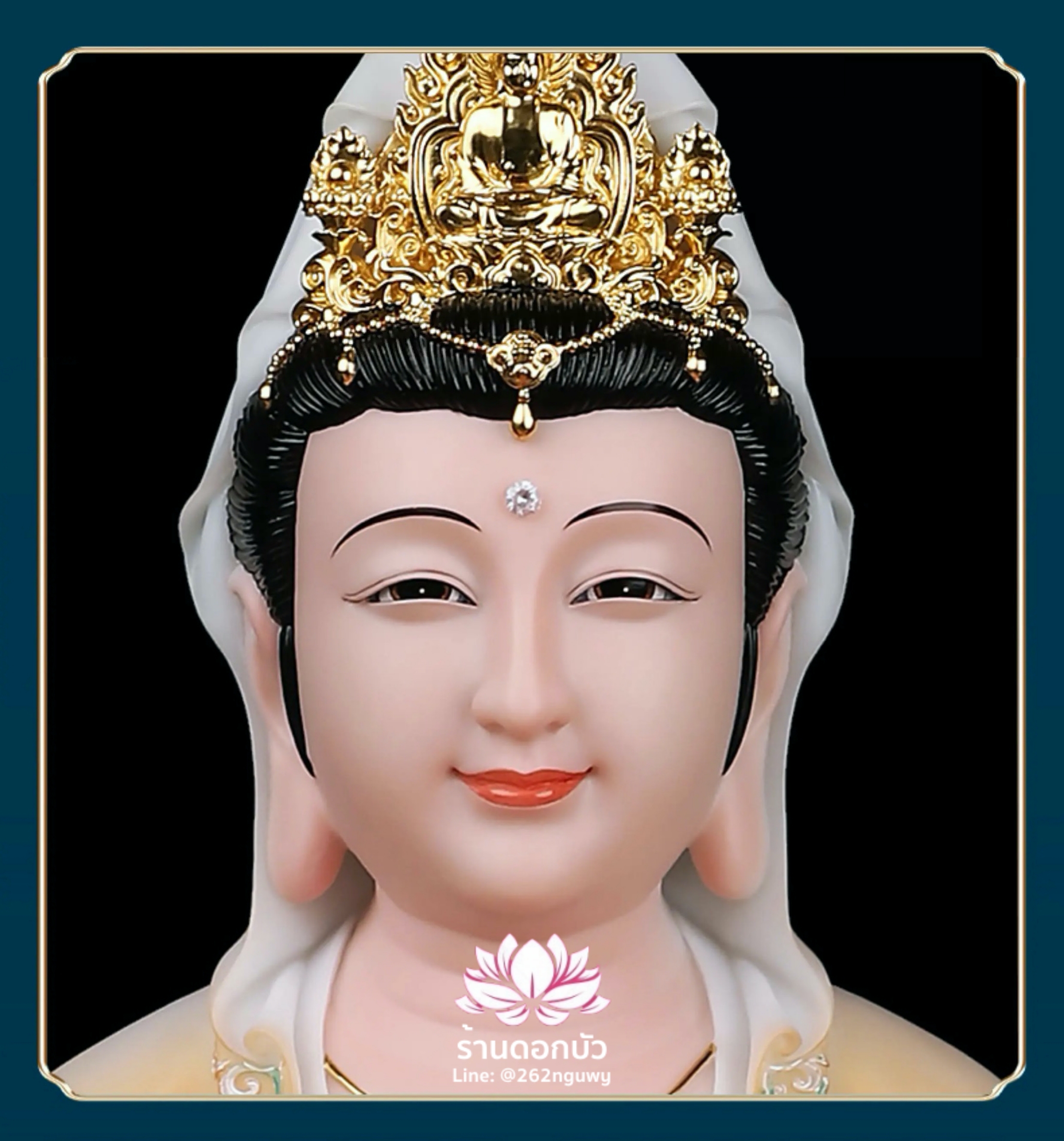 พระโพธิสัตว์กวนอิม พระแม่กวนอิมปางประทานพร ประทับนั่งบนดอกบัว งานหินอ่อน ขนาด 16/19/26/36 นิ้ว