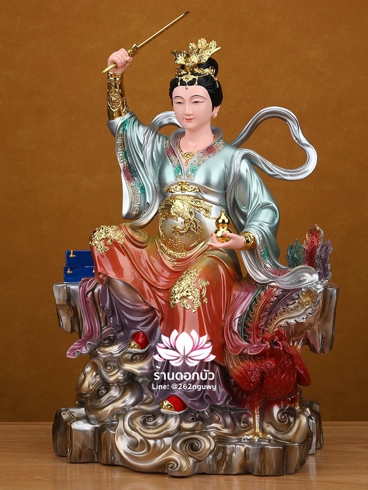 กิ่วเที้ยนเฮี่ยนลื้อ กิวเทียงเหี่ยงนึ่ง จิ่วเทียนเสวียนนี่ ปางนั่งบัลลังก์พร้อมหงส์บริวาร งานเรซิ่น ขนาด 12/16/19/26 นิ้ว
