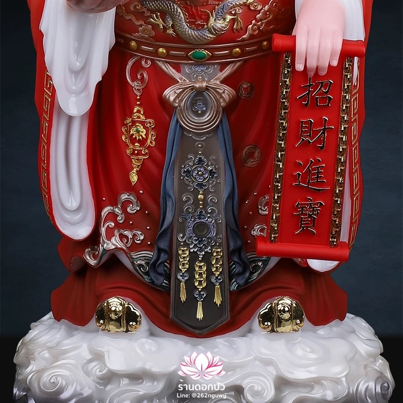 เทพเจ้าไฉ่ชิงเอี๊ย เทพเจ้าแห่งโชคลาภ ประทับยืนบนบัลลังก์ งานหินอ่อนคุณภาพสูง ขนาด 12/16/19 นิ้ว
