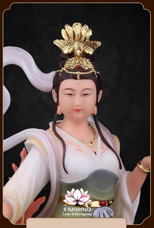 กิ่วเที้ยนเฮี่ยนลื้อ กิวเทียงเหี่ยงนึ่ง จิ่วเทียนเสวียนนี่ ปางยืนบนหงส์บริวาร งานหินอ่อนคุณภาพสูง ขนาด 12/16/19/26 นิ้ว