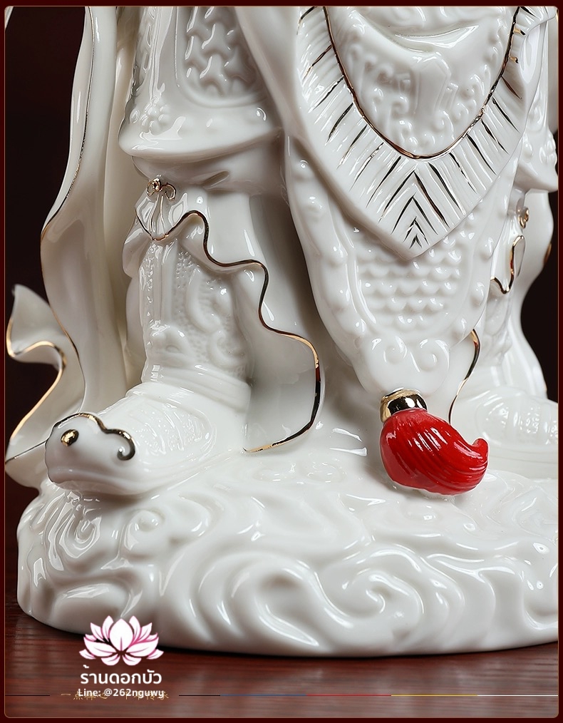 เทพเจ้ากวนอู และพระเวทโพธิสัตว์ (อุ่ยท้อผ่อสัก) ขนาด 14 นิ้ว สีขาวขลิบทอง