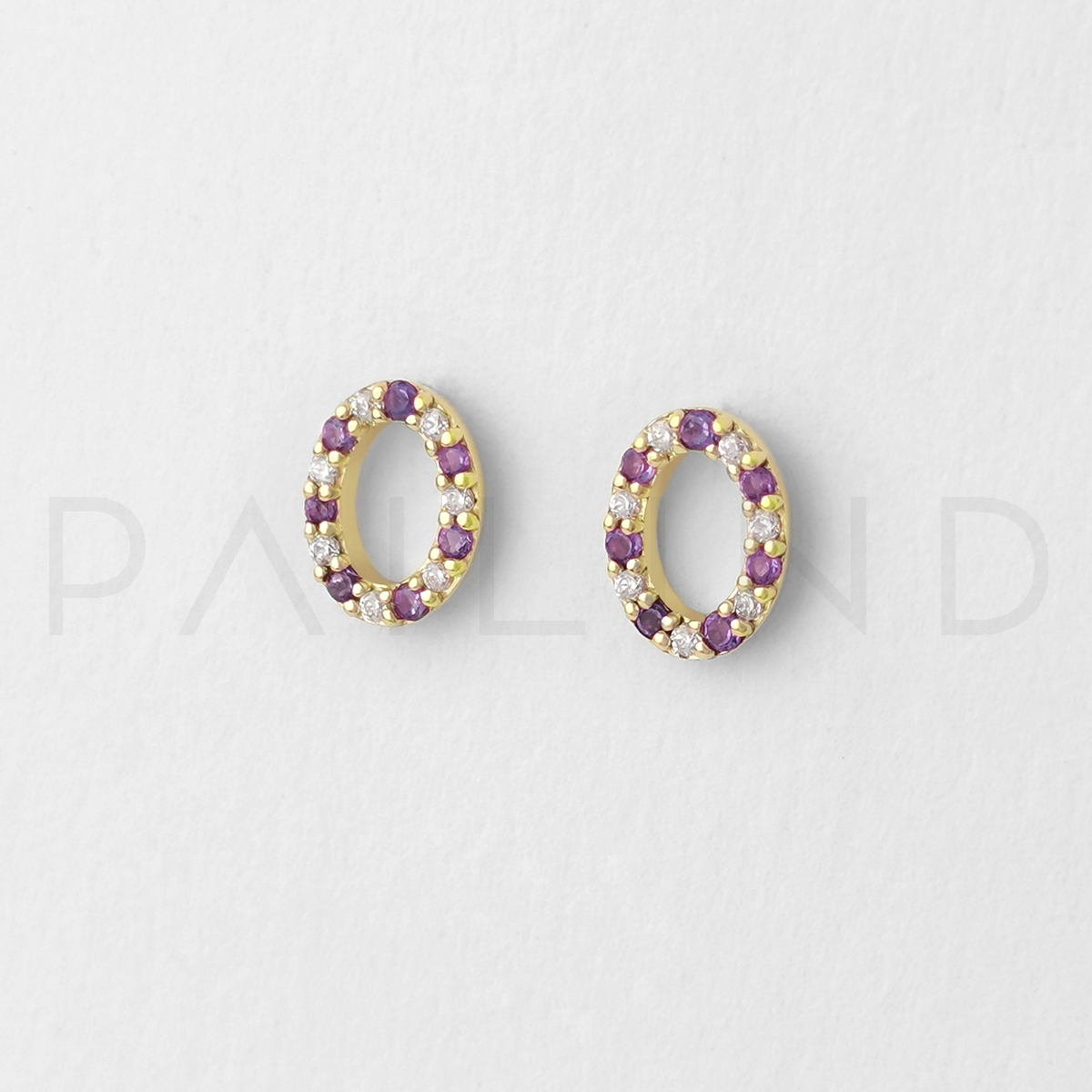 ต่างหูเงิน 925 ดีไซน์เก๋ ฝังพลอย Amethyst สลับเพชรรัสเซีย MCZ