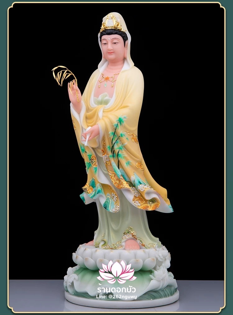 พระโพธิสัตว์กวนอิม พระแม่กวนอิมปางประทานพร ประทับยืนบนดอกบัว งานหินอ่อนคุณภาพสูง ขนาด 19/26/36/42 นิ้ว