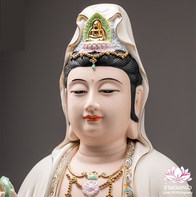 พระโพธิสัตว์กวนอิม พระแม่กวนอิมมหาโพธิสัตว์ ปางประทานพร ประทับนั่งดอกบัว ขนาด 12/16/20 นิ้ว