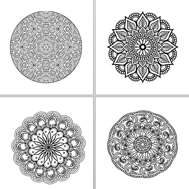 e-book สมุดระบายสีฝึกสมาธิ ผ่อนคลาย ลดความเครียด Mandala Coloring book ลวดลายสวยงาม ขนาด 21x21 cm จำนวน 108 ภาพ
