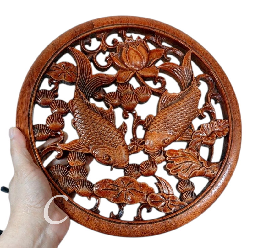 แผ่นไม้การบูรแกะลายมงคลจีน 26.5cm ทำสี 💥💥ชิ้นตามรูปลดพิเศษ💥💥