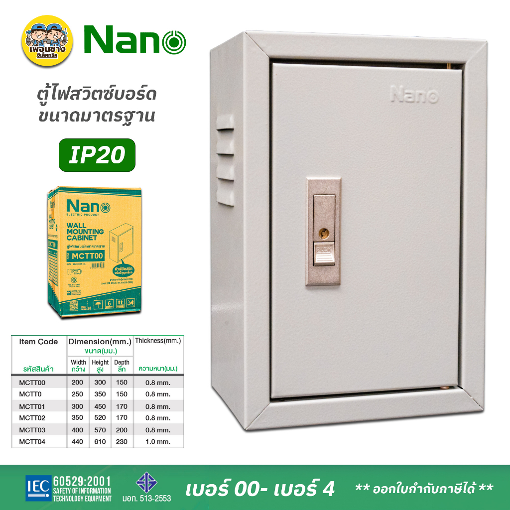 NANO ตู้ไฟ สวิตซ์บอร์ด IP20 ขนาดมาตรฐาน ตู้ไซด์ ตู้เหล็ก คอนโทรล ไฟฟ้า เบอร์ 00-7