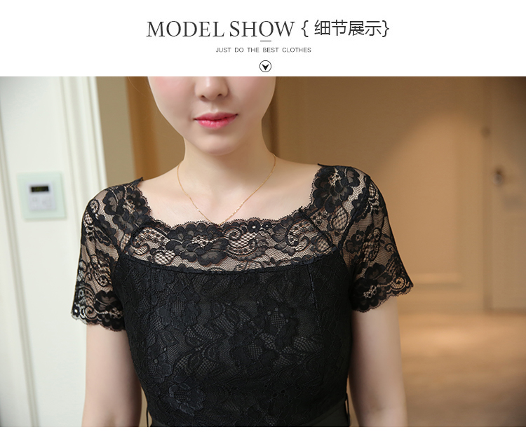 ชุดเดรสสั้นสีดำเสื้อผ้าลูกไม้เนื้อนิ่ม แขนสั้น กระโปรงผ้าโปร่งเนื้อหนาลายปักผีเสื้อสีครีม