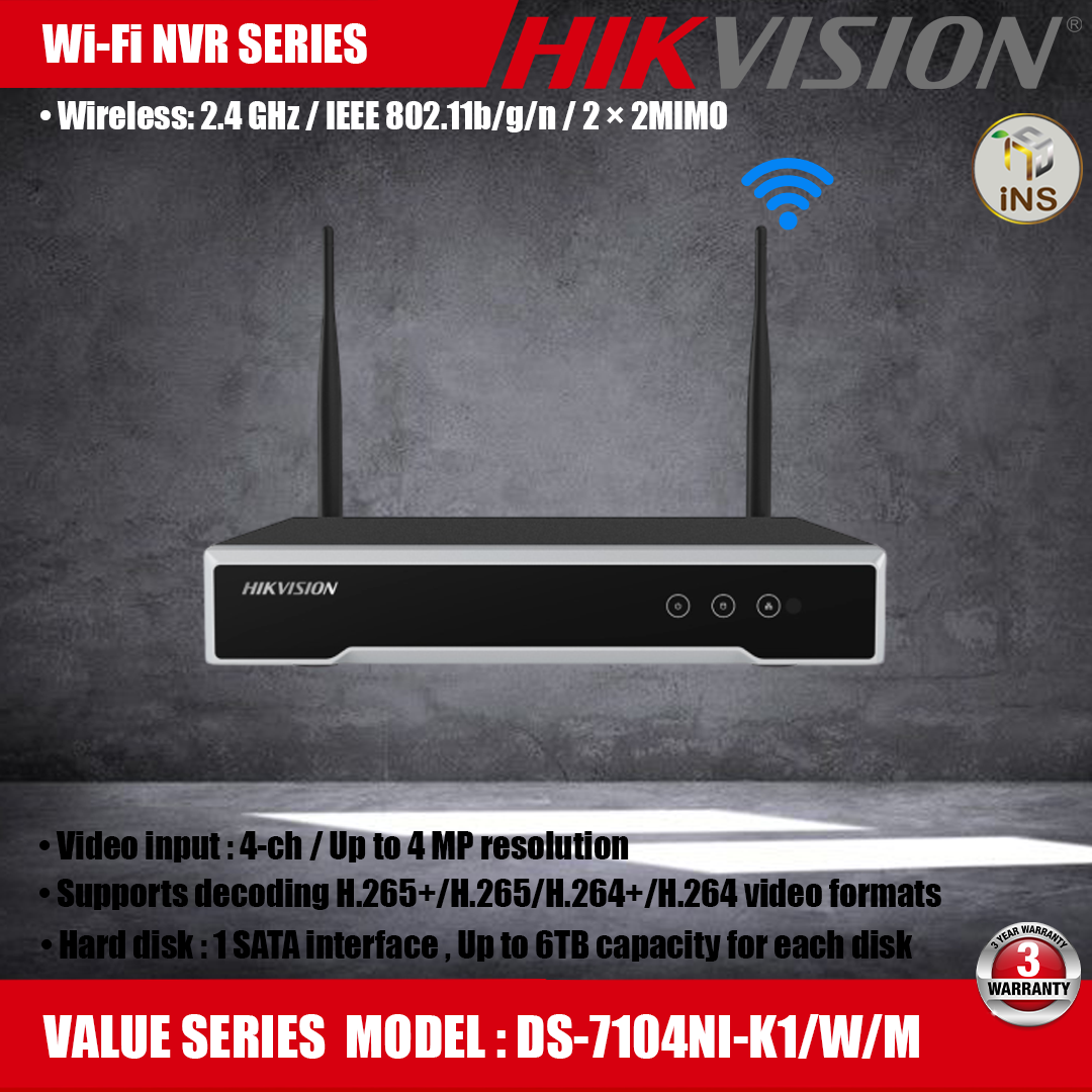 Hikvision เครื่องบันทึกไร้สาย WiFi-NVR 4CH รุ่น DS-7104NI-K1/W/M