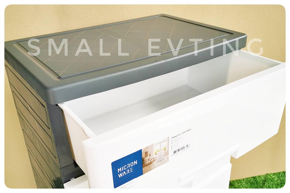 Small Evting ลิ้นชัก No. 5834 รุ่นหน้ากว้าง 4 ชั้น ด้านข้างปิดทึบ หน้าขาว โครงเทา ตู้ ลิ้นชัก เก็บผ้า เก็บเสื้อผ้า